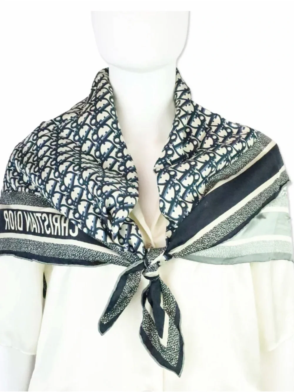 Dior White and Gray Monogram Scarf